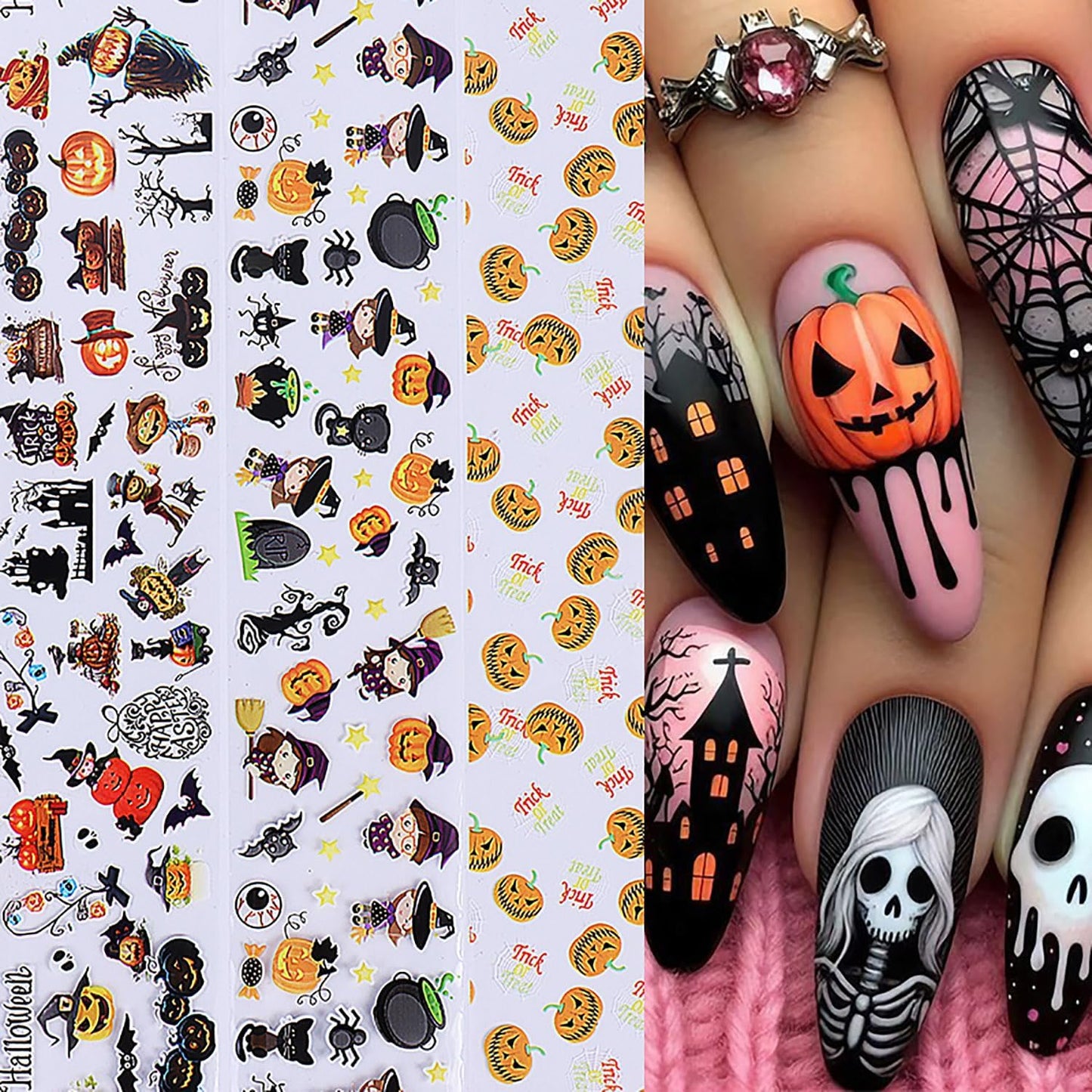 Halloween Nail Foils Transfer Nail Art Pumpkins Foils Nail Art Supplies 10PCS Halloween Ghost Black Cat Bat Spooky Nail Foil Transfer Stickers Starry Sky Paper Manicure Accessories for Women Girls-Velvo Beauty