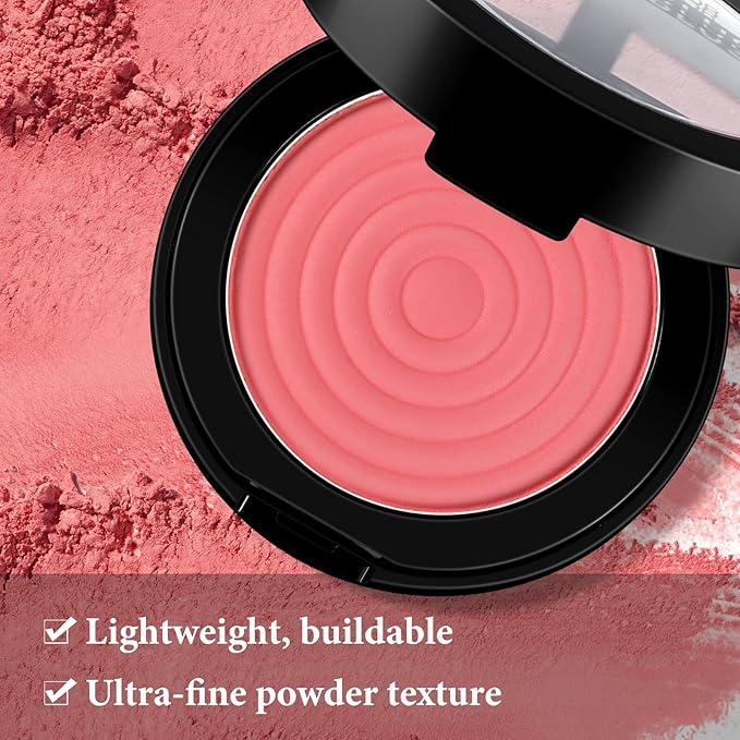Boobeen Soft Blend Powder Blush for Cheeks, Buildable Color Matte Smooth Blush Palette Compact Blush Powder Makeup, Long-lasting Flush Color, with Mirror and Brush-Velvo Beauty