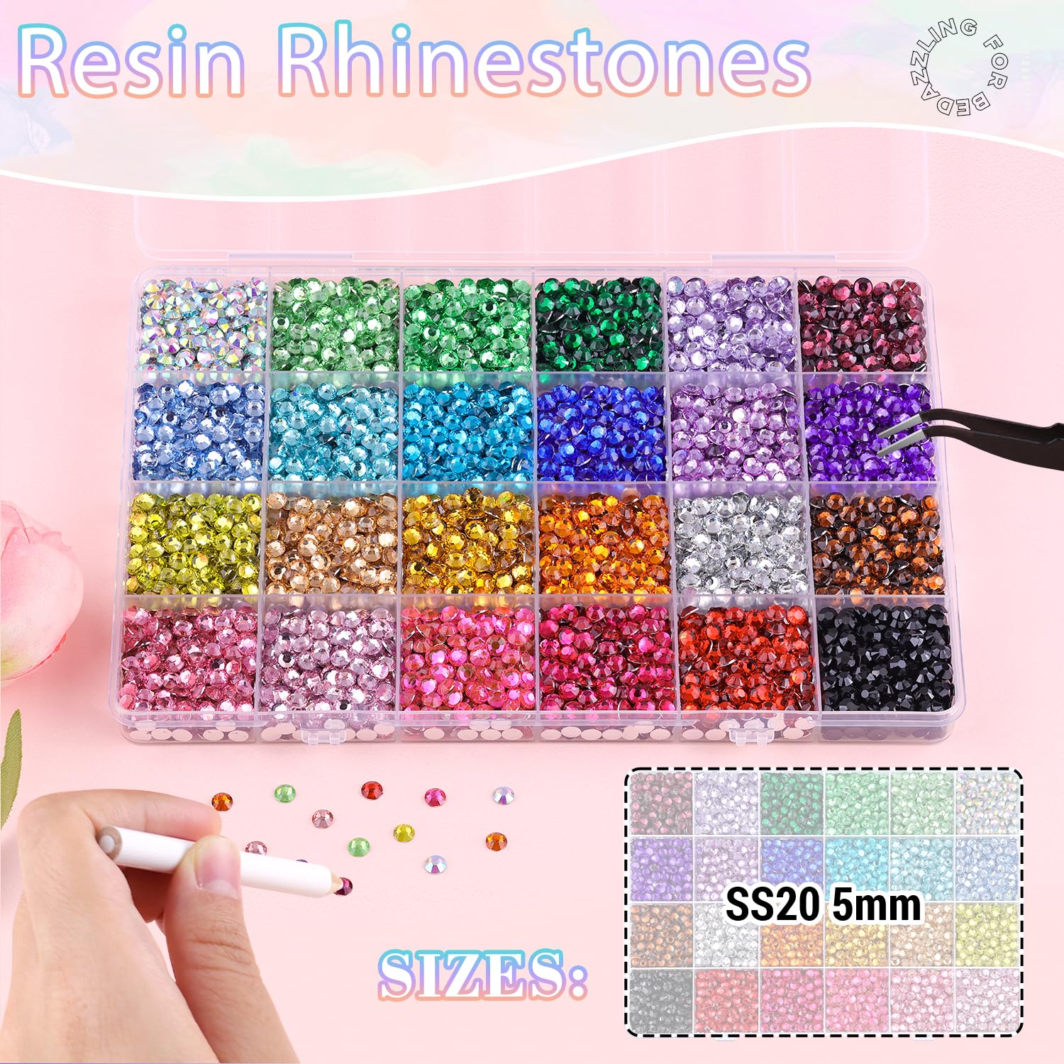 6600Pcs Resin Rhinestones for Bedazzling with 3Pcs B7000 Jewelry Glue, Multicolor 5mm Flatback Gems Rhinestones for Crafting, Clothing Tumblers Mugs Shoes Fabric Decor Nail Art-Velvo Beauty