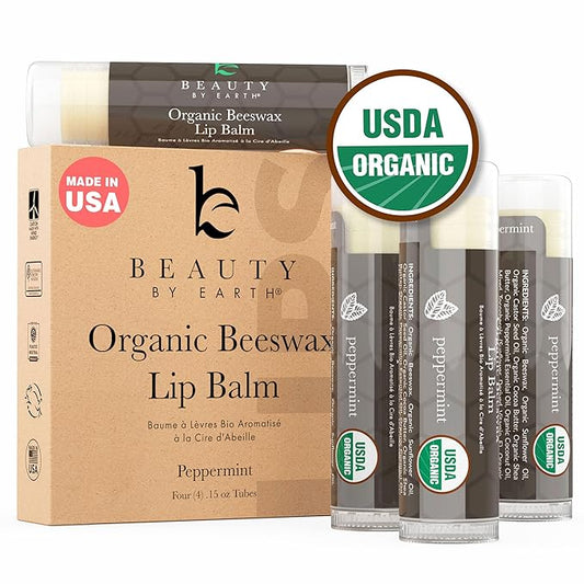 Organic Lip Balm Peppermint - 4 Pack Organic Gifts for Women, All Natural Lip Balm Birthday Gifts for Her & Him, Lip Balm Hydrating Beauty Gifts for Adults, Women, Men, Teens & Kids, Lip Moisturizer-Velvo Beauty