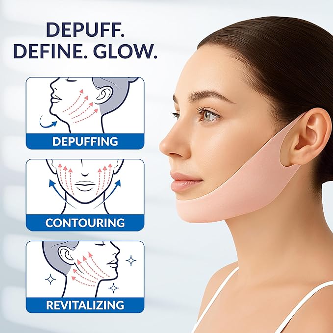 Stylia V Line Lifting Collagen Face Mask - Double Chin Strap for Women - Jawline Shaper Face Lift Tape - Neck Lift Collagen Mask - Chin Strap for Sleeping - Hyaluronic Acid, Aloe Vera, Cica 5PC-Velvo Beauty