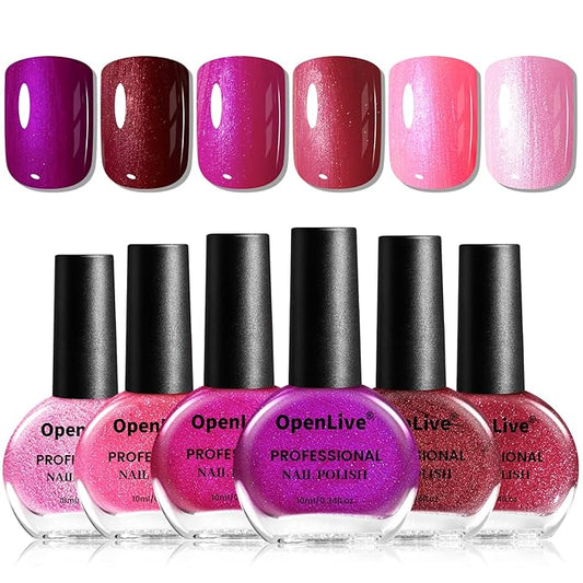 10ml 6 Colors Red Glitter Nail Polish Set Glitter Rose Red Pink Deep Purple Series Nail Polish Gifts for Women-Velvo Beauty