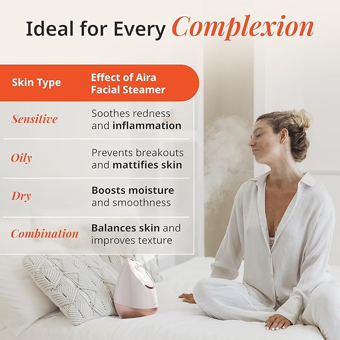 Vanity Planet Aira Ionic Facial Steamer (Rose Gold) - Pore Cleaner That Detoxifies, Cleanses and Moisturizes - Adjustable Nozzle, Water Tank with 3 Essential Oil Baskets-Velvo Beauty
