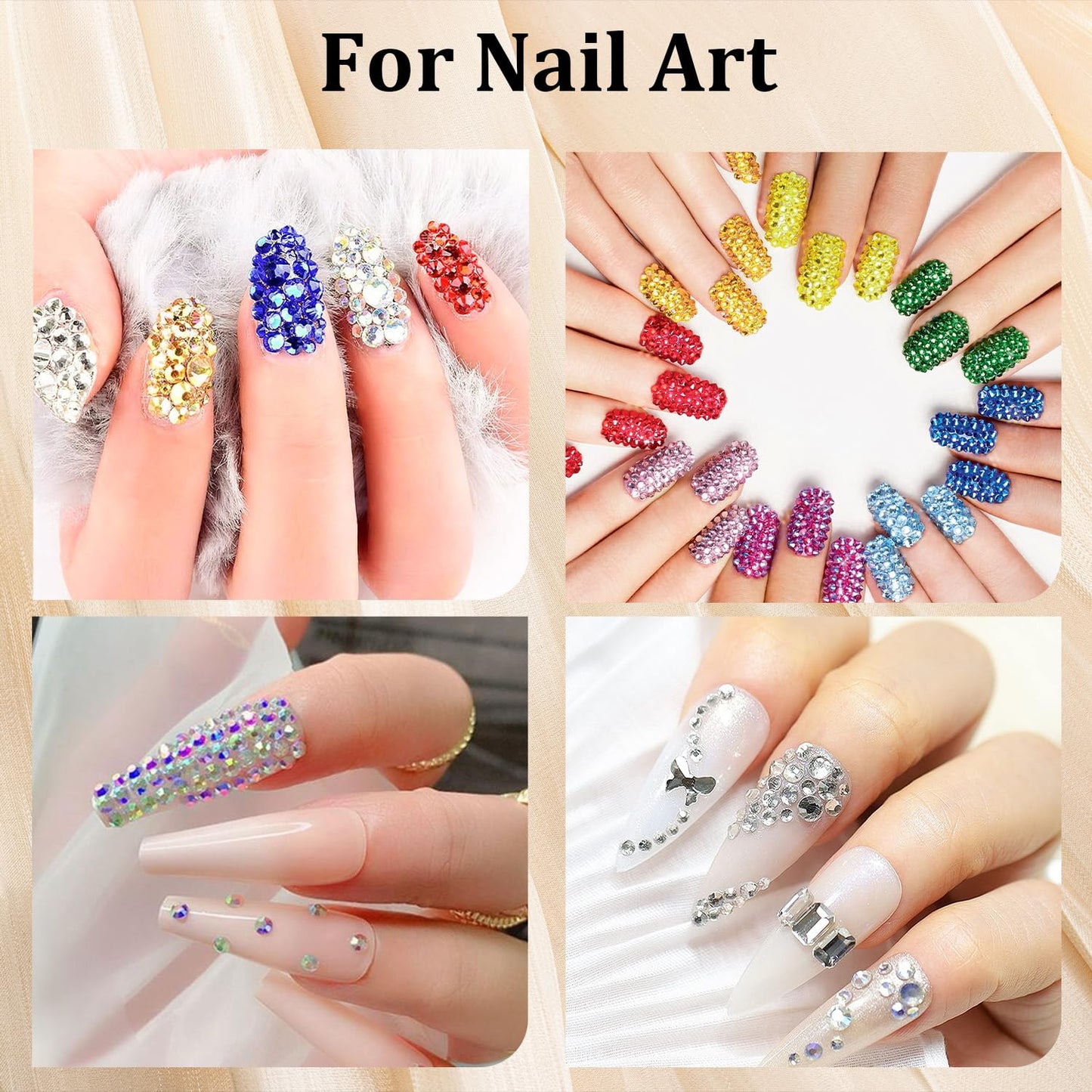 Colorful Face Gems for Makeup Set, Flatback Gorgeous AB&Clear Gems, Mixed-Colored Crystals with Tweezer+Picker Pencil+Makeup Glue+Dual-End Dotting Tool for Eye Hair Body Make-up and Nail Art Deco-Velvo Beauty