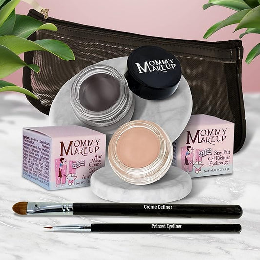The Everlasting Eye 5 Piece Waterproof Makeup Set. Gel Eyeliner, Creme Eyeshadow, 2 brushes and Mesh Bag. Paraben-free, Talc-free, Cruelty-free. Nudetrality/Chocolate Kiss 2402-Velvo Beauty