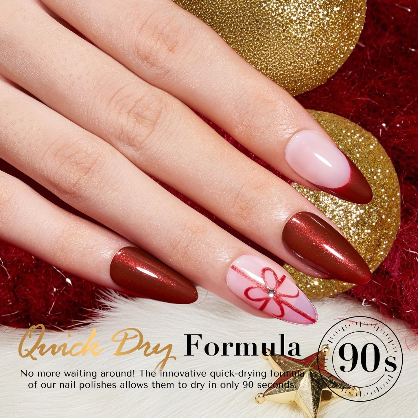 AZUREBEAUTY Red Burgundy Glitter Nail Polish, Quick Dry Ruby Fall Winter Natural Shine Nail Lacquer Salon-Quality for Women Girl Gifts-Velvo Beauty