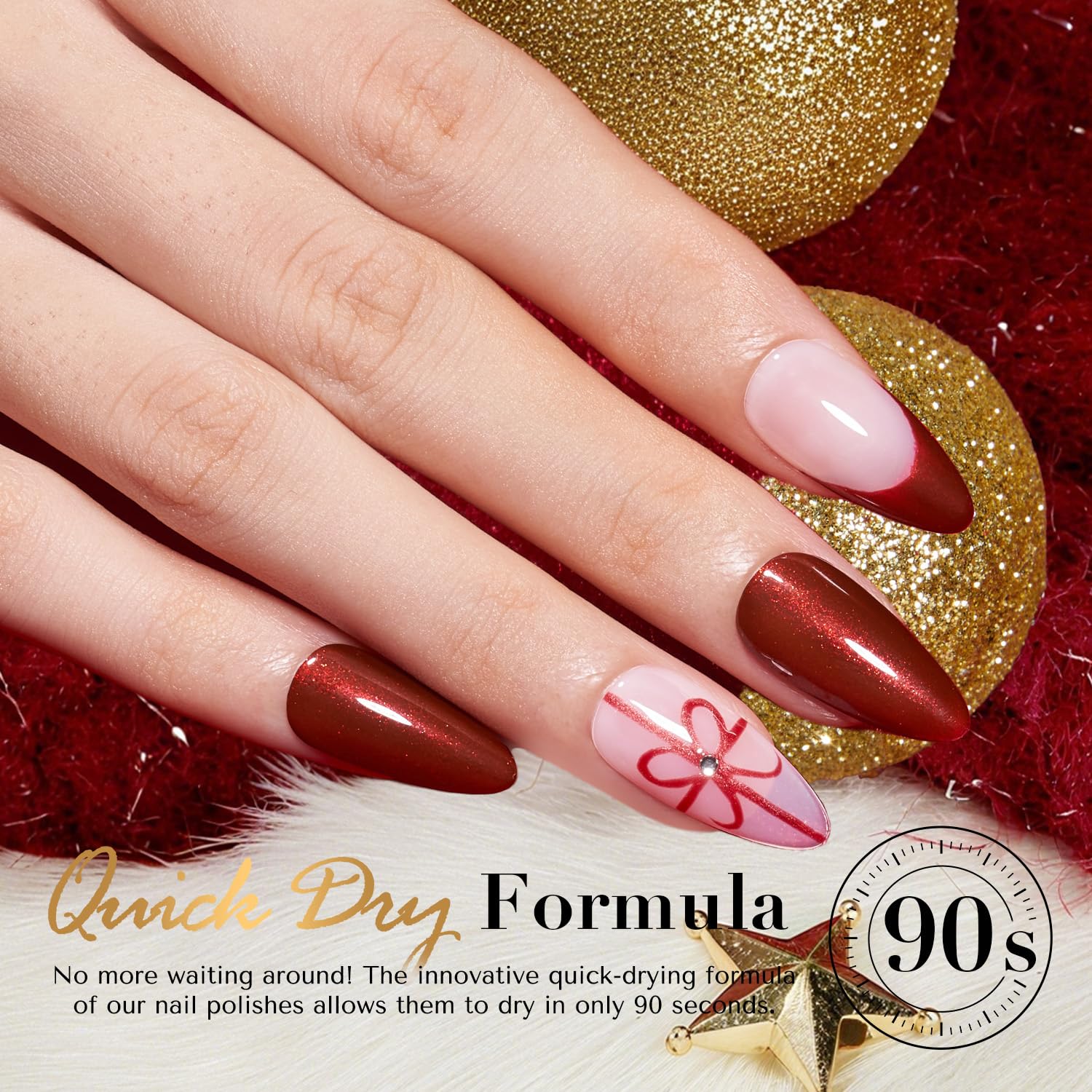 AZUREBEAUTY Red Burgundy Glitter Nail Polish, Quick Dry Ruby Fall Winter Natural Shine Nail Lacquer Salon-Quality for Women Girl Gifts-Velvo Beauty