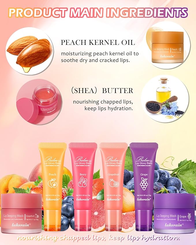 2Pcs Lip Glowy Balm & Lip Sleeping Mask Set,Hydrating Nourishing Repair Sleeping Lip Mask,Glossy Tinted Lip Balm,Day & Night Smooth Cracked Chapped Dry Lip,Lip Care Therapy Treatment for Women-04Grape-Velvo Beauty