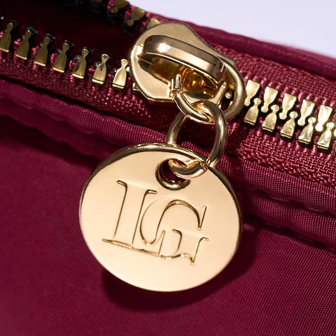 LAURA GELLER NEW YORK Quilted Makeup Bag with Brush Case, Burgundy - Toiletry Bag Organizer for Travel - Large Capacity Full Size Makeup Bag - Easy to Clean-Velvo Beauty