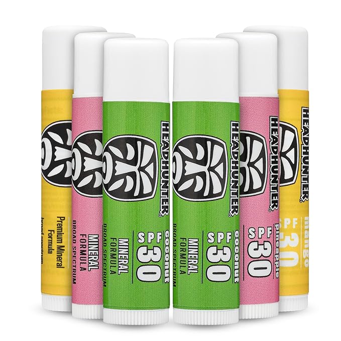 Headhunter Sport Chapstick Sunscreen SPF 30, Natural Mineral Waterproof Lip Balm For Sun Protection, Ultra Solar Defense - Reef Safe Sunblock Chap Stick, 3 Flavors - Coconut, Pineapple, Mango (6 Pack)-Velvo Beauty