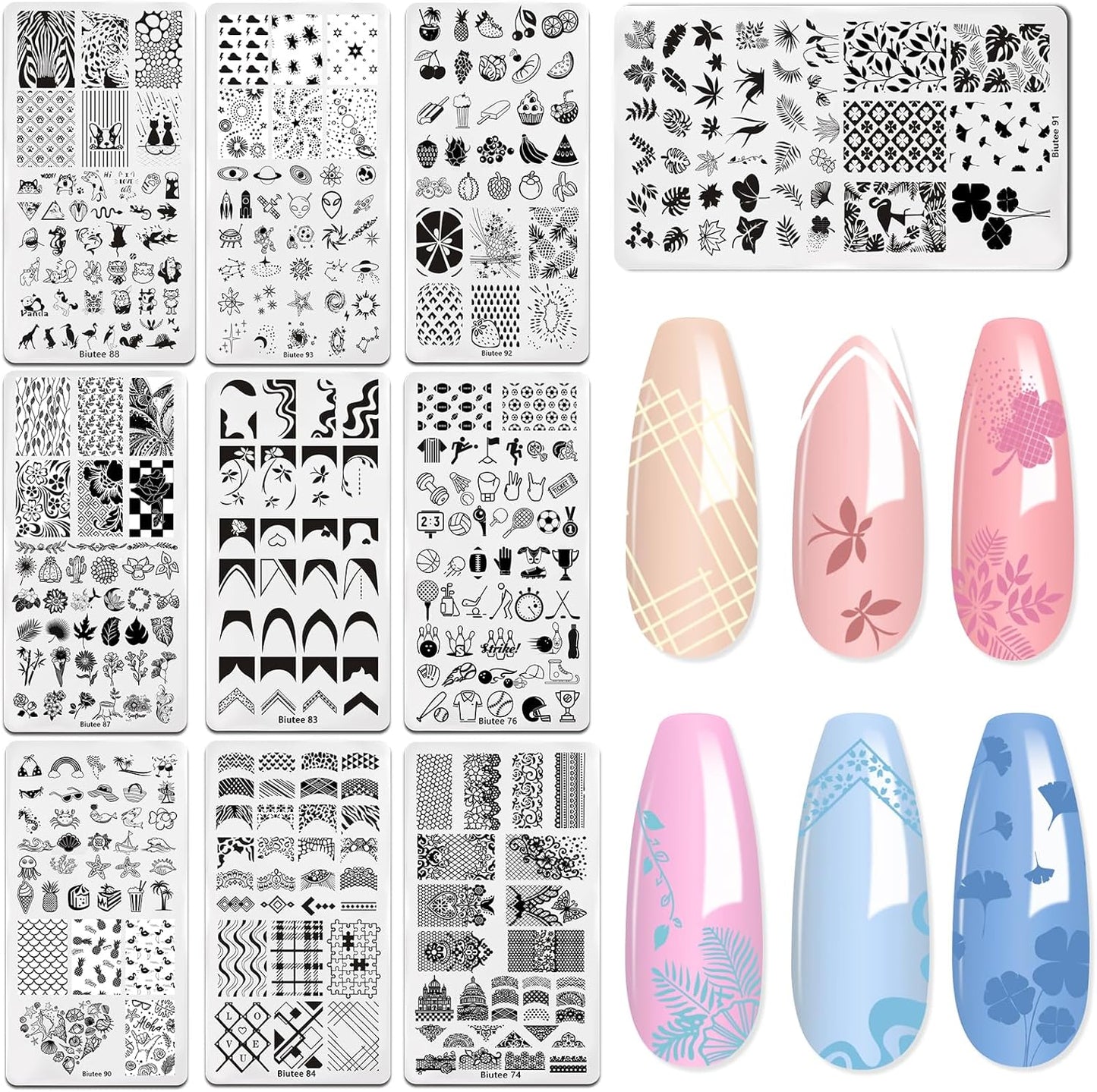 Biutee Nail Art Stamping Plates Set 10PCS French Line Stamp Templates, Nail Stamping Kit with Silicone Nail Stamper for DIY Print Manicure Salon Design Gift In Home-Velvo Beauty