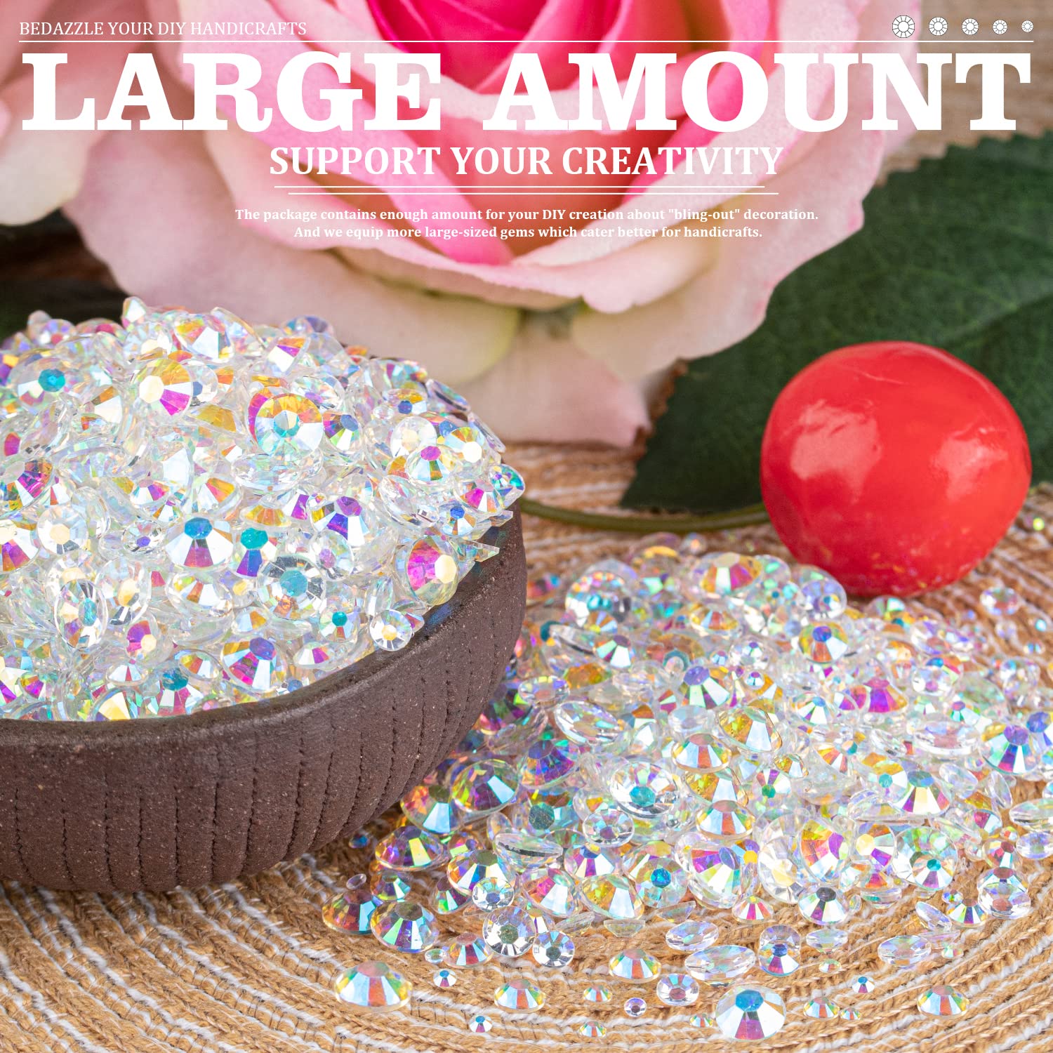 7000PCS Resin Rhinestones with Tweezers for Crafting, 2/3/4/5/6mm Flatback Jelly Rhinestones, 4 Box Transparent AB Non Hotfix Crystal Gems for DIY Crafts Mugs Tumblers Clothes Makeup Nail-Velvo Beauty