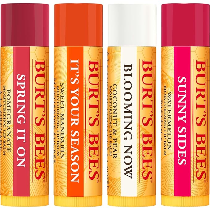 Burt's Bees Gifts, 4 Lip Balm Products, Just Picked Set - Pomegranate, Sweet Mandarin, Coconut Pear & Watermelon (4 Pack)-Velvo Beauty