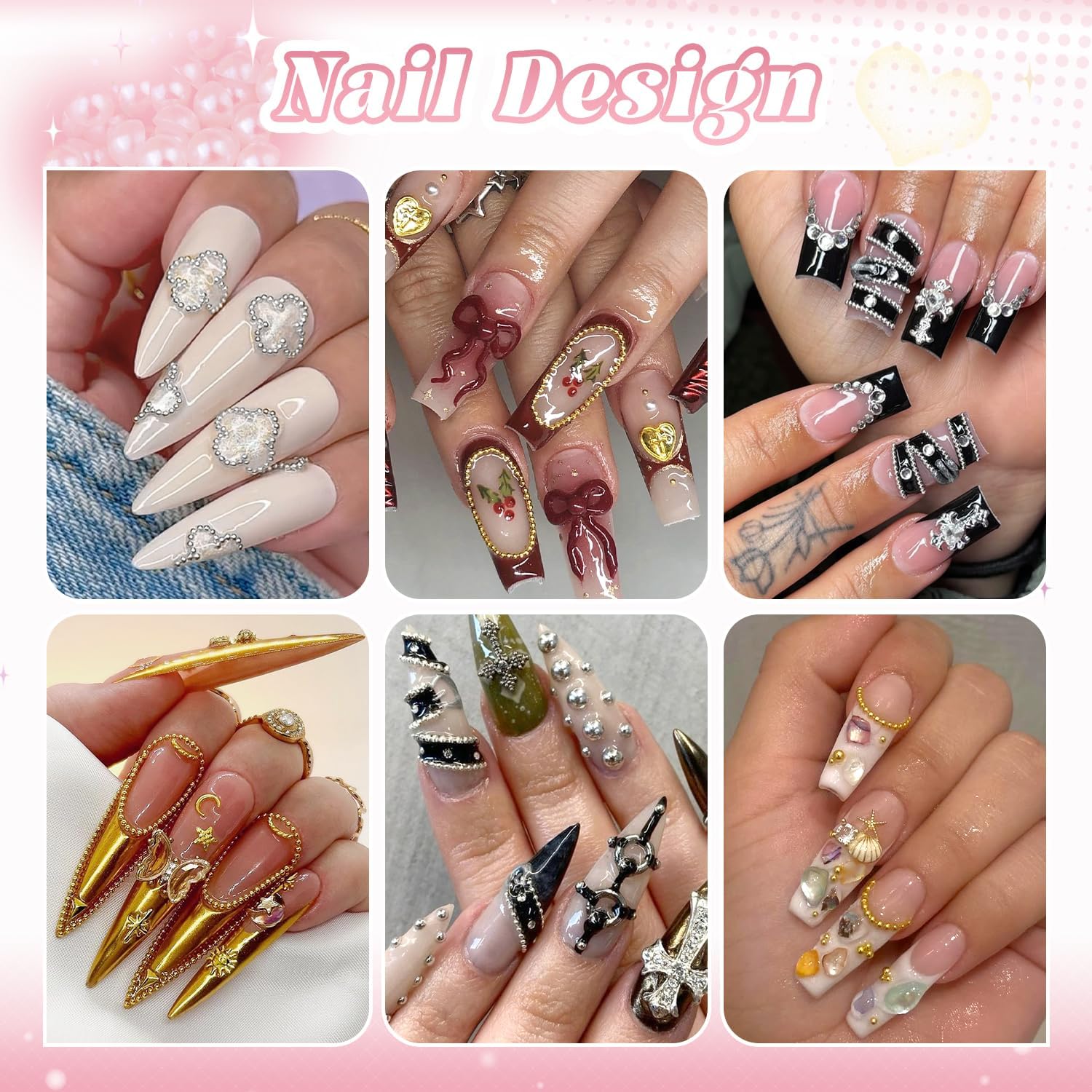 1-3MM Mini Small Nail Beads Metal Caviar Bead Silver Gold Nail Charms and Gems Ball, Nail Chain for Nail Art Accessories Supplies Gold Rhinestones for Women Manicure-Velvo Beauty