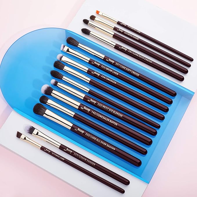 Jessup Professional Eye Makeup Brushes Set Natural-Synthetic 15pcs for Eyeshadow Blending Concealer Eyeliner Eyebrow, Zinfandel T284-Velvo Beauty