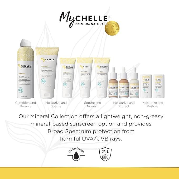 MyCHELLE Dermaceuticals Sun Shield SPF 28 Coconut (2.3 Fl Oz) - Soothing Reef Safe Sunscreen with Vitamin E and Aloe - Travel Size Zinc Sunscreen for Face and Body-Velvo Beauty