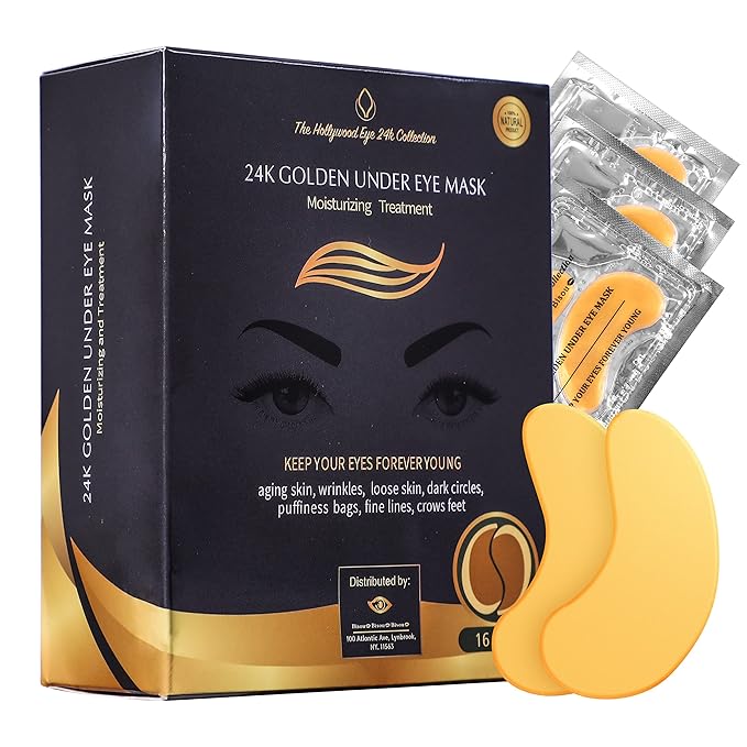 24K Gold Under Eye Patches, Eye Mask,Eye Patches for Puffy Eyes and Dark Circles, Eye Masks Skincare (16 Pair (Pack of 1))-Velvo Beauty