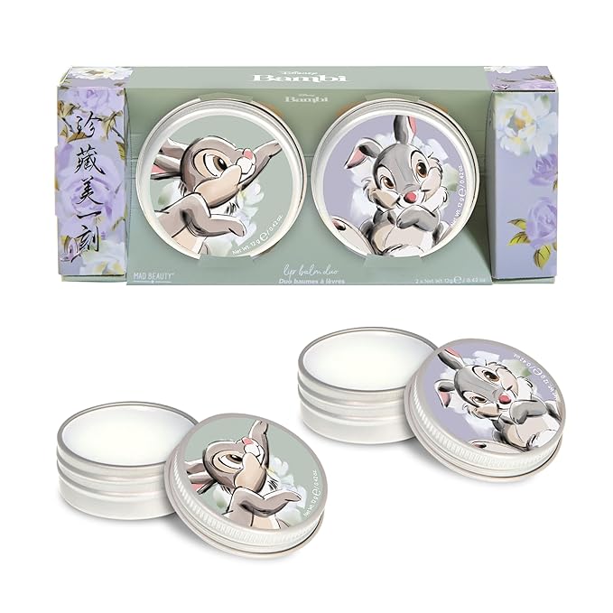MAD BEAUTY Disney Beauty of Bambi Thumper Lip Balm Duo, Coconut & Vanilla Lip Balms, Hydrate, Soften, Moisturize, Scented, Fragranced-Velvo Beauty