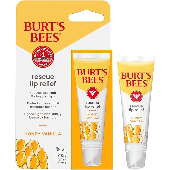 Burt's Bees Rescue Lip Relief, Honey Vanilla, Hydrating Lip Balm for Dry Cracked Lips, with Responsbily Sourced Beeswax and Shea Butter, 100% Natural Origin, 1 Squeezy Tube, 0.35oz-Velvo Beauty