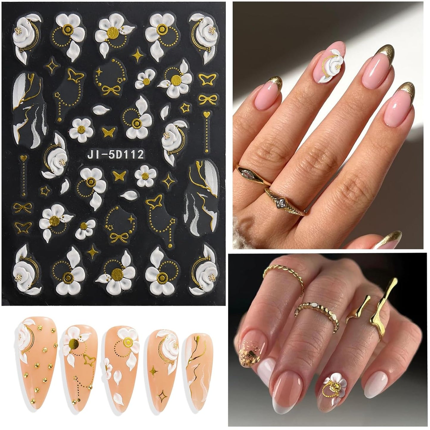5 Sheets 5D Flower Nail Art Stickers Embossed Nail Decals Spring Summer Nails Art Design 3D Self-Adhesive Nails Supplies White Yellow Blue Colorful Flower Stickers for Women Nail Decoration-Velvo Beauty