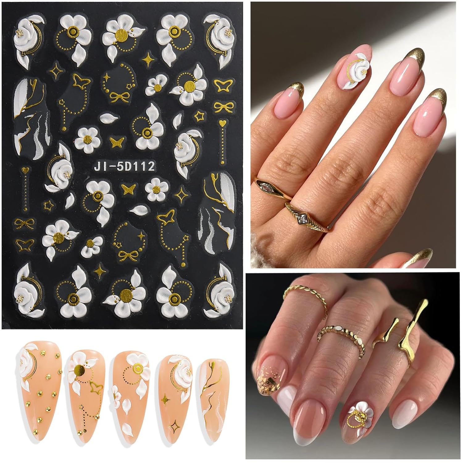 5 Sheets 5D Flower Nail Art Stickers Embossed Nail Decals Spring Summer Nails Art Design 3D Self-Adhesive Nails Supplies White Yellow Blue Colorful Flower Stickers for Women Nail Decoration-Velvo Beauty