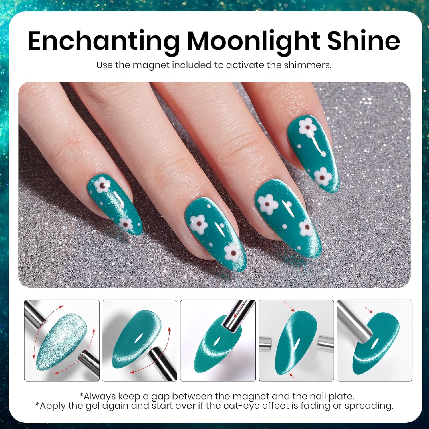 Beetles Green Cat Eye Gel Nail Polish - 15M Green Glass Cat Eye Gel Polish with Magnet Shimmer Translucent Sheer Color Soak Off UV Teal Radiance Series French Nail Art Gift for Women-Velvo Beauty