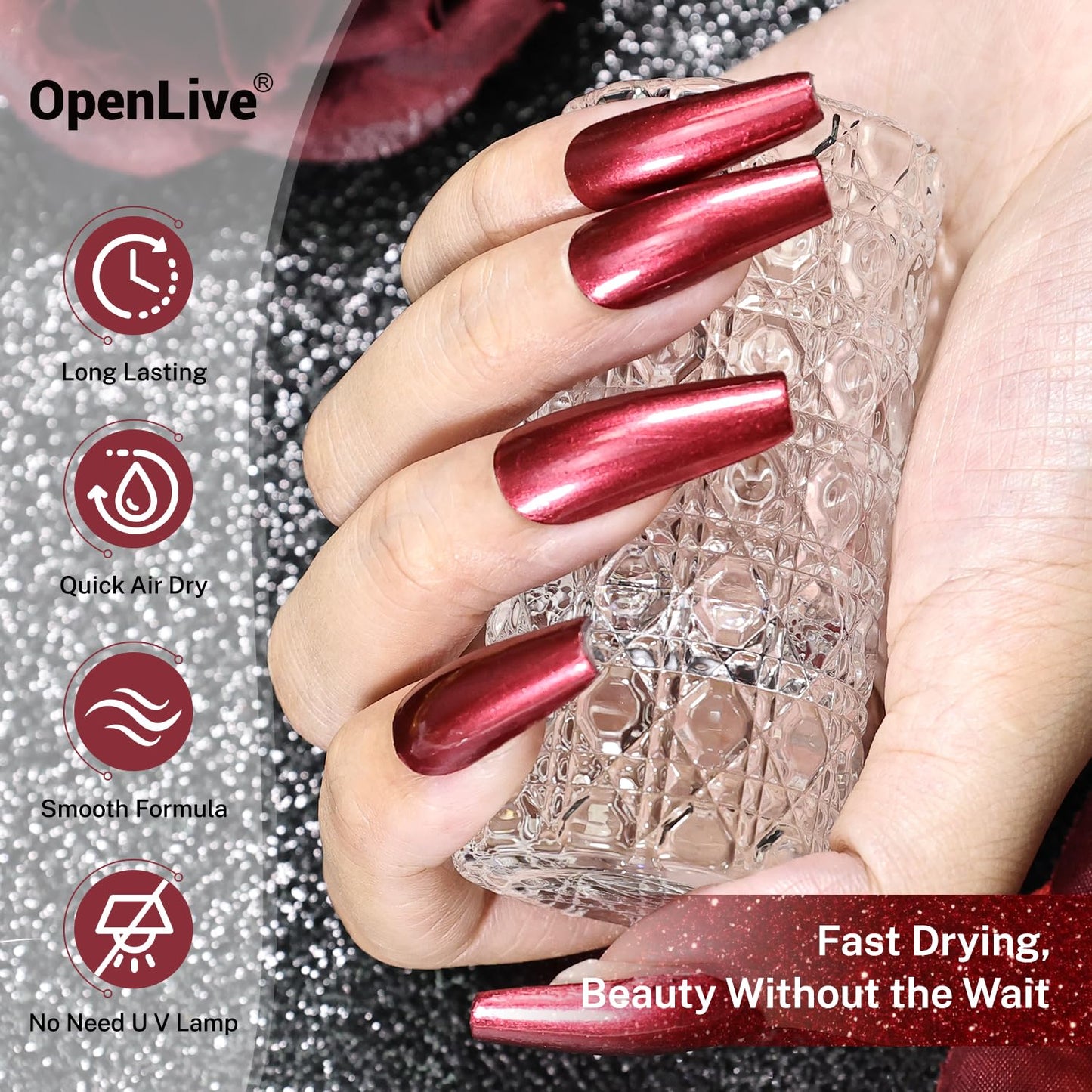 16.5ml Red Glitter Nail Polish Large Volume Quick Dry Nail Polish, Long Lasting Shine, Fingernail Toenail Nail Art DIY Home Travel Nail Art Gift-Velvo Beauty