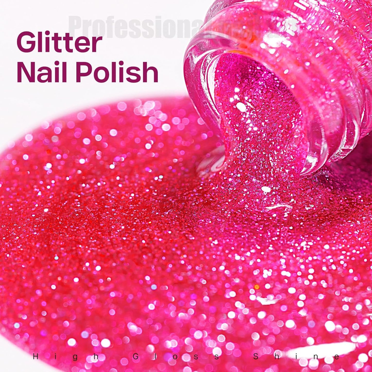 MIZHSE Quick Dry Glitter Rose Red Nail Polish, Shimmery Nail Polish Fast Drying, 15ml High Glossy Sparkly Shiny Nail Lacquer Nail Art Salon Manicure Home-Velvo Beauty