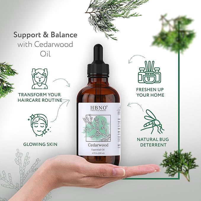 HBNO Cedarwood Essential Oil - Huge 4 oz (120ml) Value Size - Natural Cedarwood Oil - Perfect for Cleaning, Aromatherapy, DIY, Soap & Diffuser-Velvo Beauty