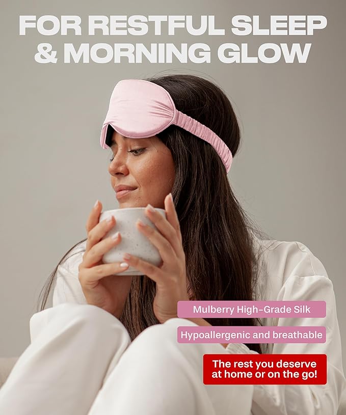 SUNDAYSILKS™ Exclusive Mulberry Silk Sleep Mask | Soft Eye Covers, Blackout Sleeping Mask for Women & Men | Silk Eye Mask for Sleep, Travel, and Relaxation | Antifaz para Dormir [Pink Quartz]-Velvo Beauty