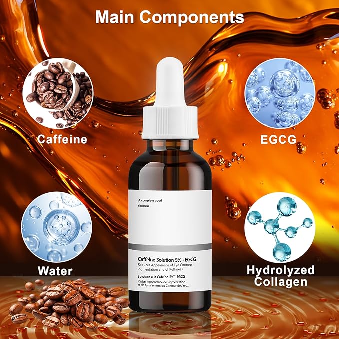 Caffeine Solution 5% + EGCG Eye Serum, 30ML Moisturizing Caffeine Eye Serum, Targets Dark Circles & Puffiness, Smooths Fine Lines-Velvo Beauty