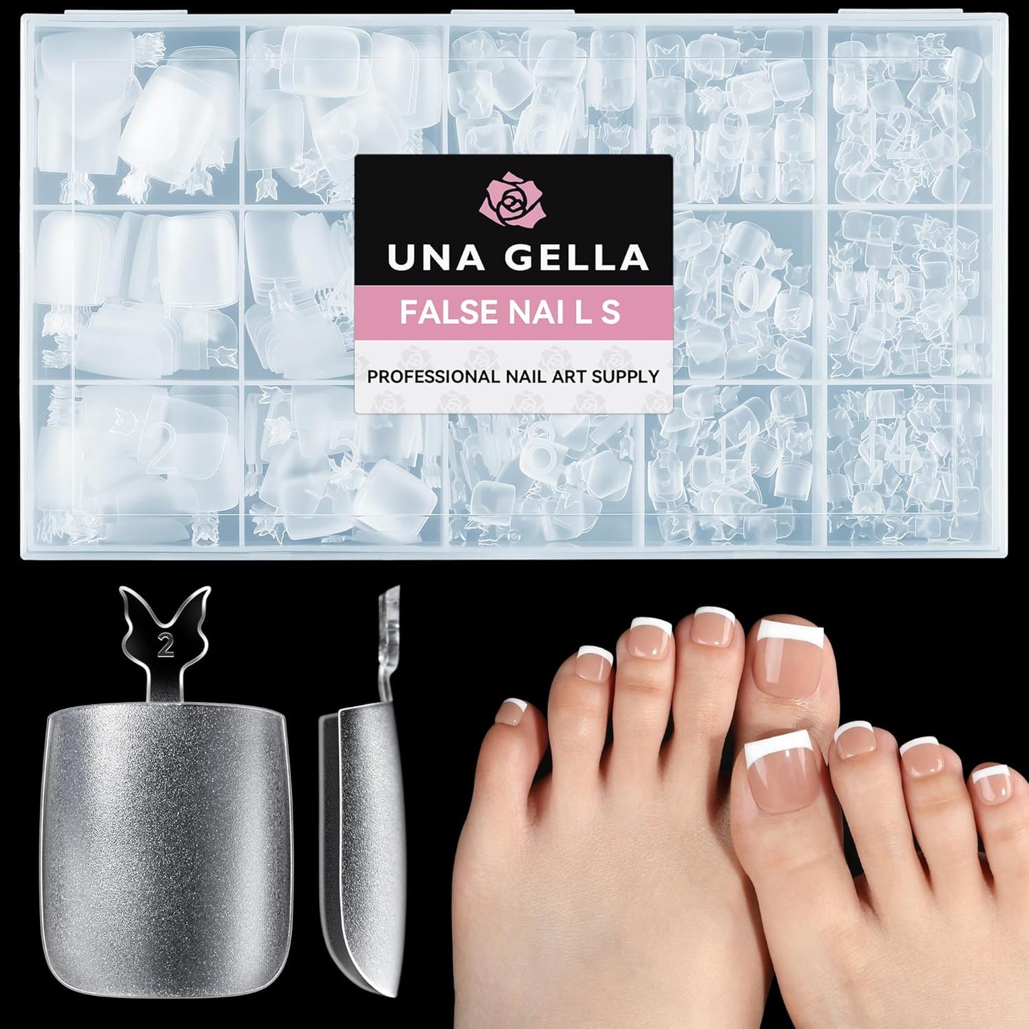 UNA GELLA Square Toe Nail Tips For Big Toe, 504Pcs 15Sizes Soft Gel Full Cover Toe Nail Tip Pre-buff Fake Acrylic Toe Nail Press Ons Soak Off Pedicure For Nail Extensions Home DIY Nail Salon-Velvo Beauty