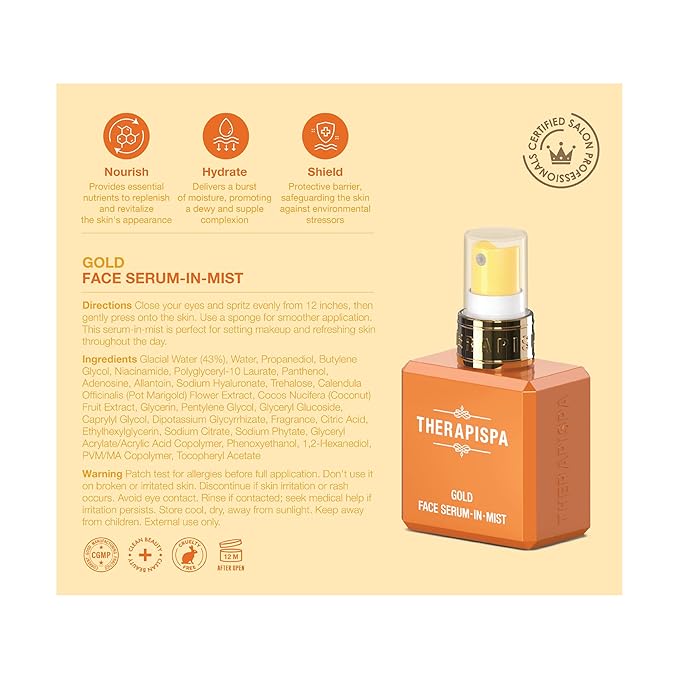 Face Serum-In-Mist – Hydrating Face Mist & Spray Serum with Niacinamide, Panthenol & Hyaluronic Acid for Firming, Radiant Glow & Youthful Skin (Gold, 2.0 fl oz)-Velvo Beauty
