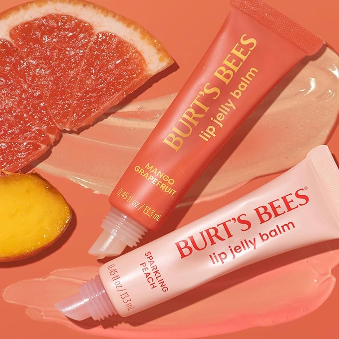 Burt’s Bees Mango Grapefruit Lip Jelly Balm, With Hyaluronic Acid and Squalane Moisturizer To Instantly Hydrate Lips, Lip Gloss With Responsibly Sourced Beeswax, Tint-Free, Lip Treatment, 0.45 oz.-Velvo Beauty