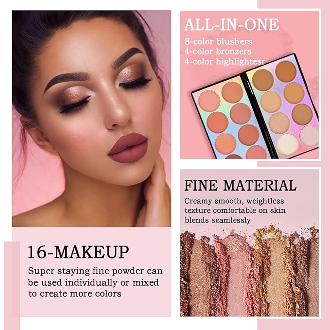Coosa Blush Palette, Highlighter Contour Makeup Palette, Blush for Cheeks, All-In-One Bronzer Bright Shimmer Cosmetics Sets for Eyes, Lips & Cheeks-Velvo Beauty