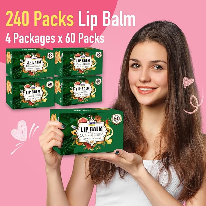 AZEN 240 Pack Lip Balm, Natural Lip Balm Bulk, Lip Care Product, Moisturizing Lip Balm for dry cracked lips - 10 Flavors-Velvo Beauty
