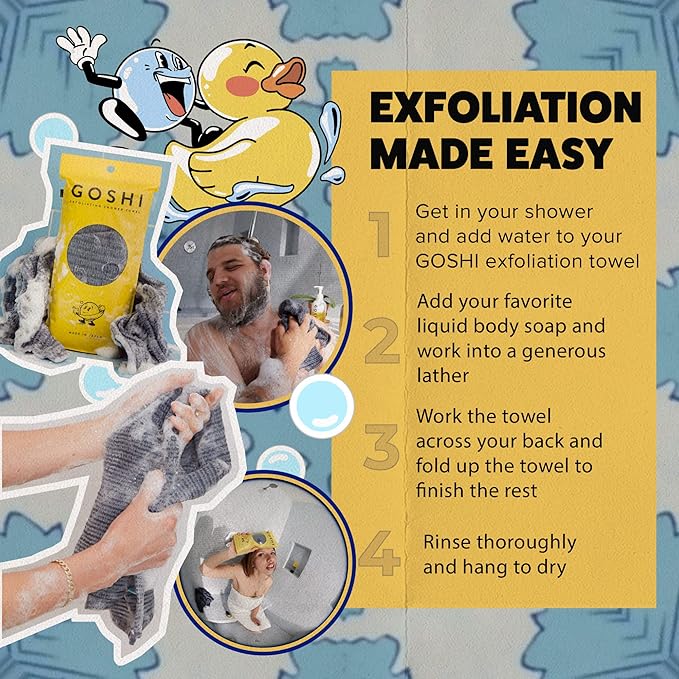 GOSHI Exfoliating Shower Towel - Rip-Resistant Exfoliating Washcloth for All Skin Types - Made in Japan-Velvo Beauty