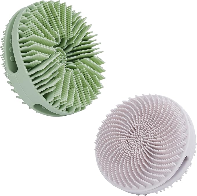 2 PC Silicone Exfoliating Body Scrubber, Silicone Body Shampoo Brush, Soft Silicone Loofah for Sensitive Skin, Shower Silicone Hair Scalp Massager, Easy to Clean, Lather Well(Gray&Green)-Velvo Beauty