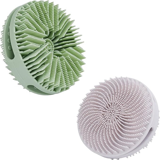 2 PC Silicone Exfoliating Body Scrubber, Silicone Body Shampoo Brush, Soft Silicone Loofah for Sensitive Skin, Shower Silicone Hair Scalp Massager, Easy to Clean, Lather Well(Gray&Green)-Velvo Beauty