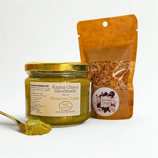 Ksana Choco Pistachio Cream – 67% Turkish Pistachios, 12.3 oz – Palm Oil Free, Handmade Spread – With Free Roasted Kadayif – Perfect for Dubai Chocolate-Velvo Beauty