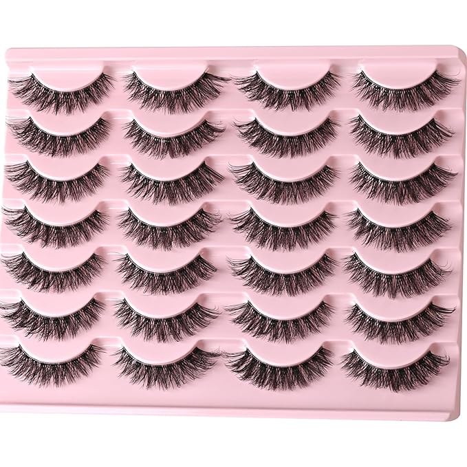 FARRED Cat Eye Lashes False Eyelashes Short Wispy Lash Strips Volume Eyelash 14 Pairs Cateye Medium Length False Clear Band Lashes Natural Looking Hybrid Clusters Full Strip Lashes (F25 | 8-14mm)-Velvo Beauty