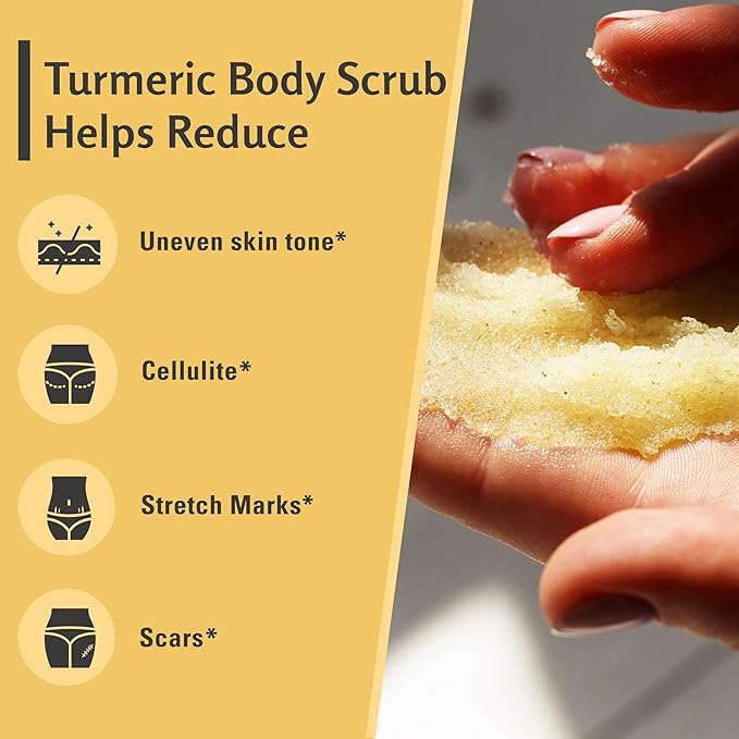 Exfoliating Turmeric Scrub and Skin Exfoliator with Collagen and Coconut Oil, Gently Exfoliates Face, Body, Hands, and Feet, Moisturizing Skincare, 16 oz by M3 Naturals-Velvo Beauty