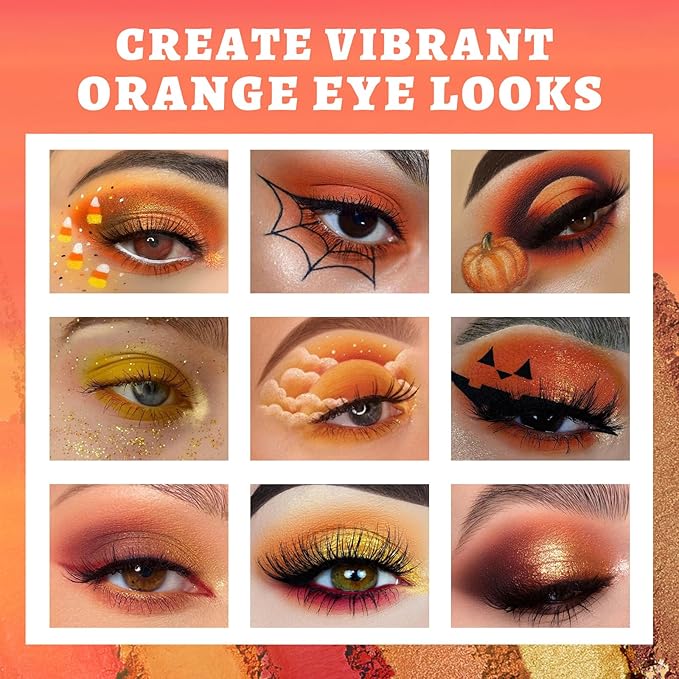 UCANBE Orange Eyeshadow Makeup Palette, 15 Colors Vibrant Shimmer Matte Glitter Eye Shadow Pallet, High Pigmented Warm Yellow Sunset Red Coral for Fall Cosplay Halloween Costume Parties Pumpkin Makeup-Velvo Beauty