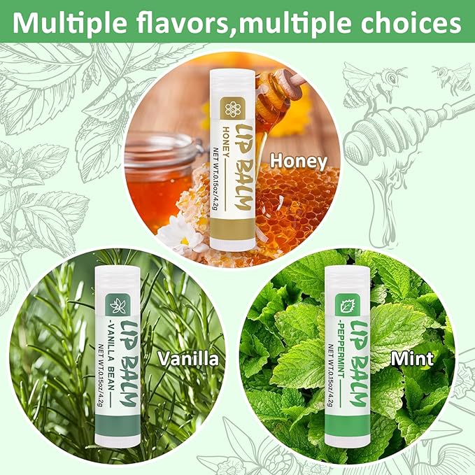24 Pack Lip Balm Bulk, Vanilla Mint Honey, 100% Natural Lip Balm with Vitamin E and Coconut Oil, Moisturizing Lip Balm for Dry Lips-Velvo Beauty