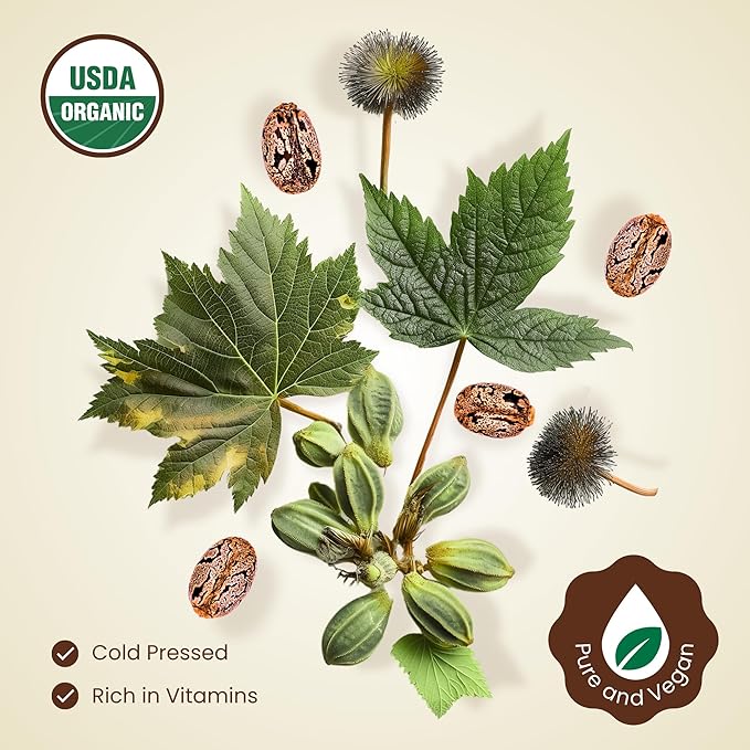 Organic Castor Oil (4oz) - 100% Pure Natural Cold-Pressed Hexane-Free USDA Certified - Glass Bottle - Hair Growth Oil for Scalp Eyelashes Face Skin - Dry Skin Moisturizer Natural Hair Care-Velvo Beauty
