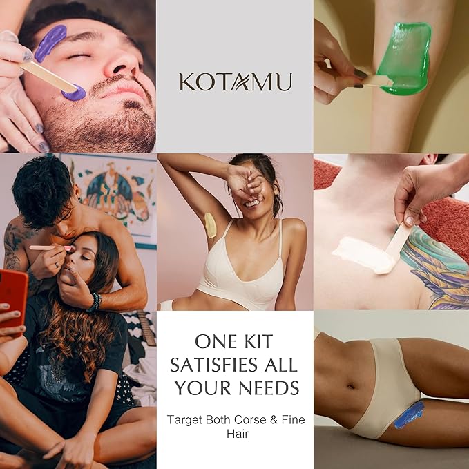 KOTAMU Waxing Kit-Professional Wax Warmer for Women& Men Hair Removal,Black Waxing Machine With Silicone Pot, Sensitive Skin Friendly Body Wax Kit Ideal for Face Bikin Brazilian Leg Home Salon-Velvo Beauty