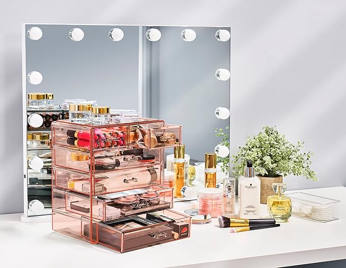 Sorbus Acrylic Makeup Organizer - Organization and Storage Case for Cosmetics Make Up & Jewelry - Big Clear Makeup Organizer for Vanity, Bathroom, College Dorm, Closet, Desk (4 Large, 2 Small Drawers)-Velvo Beauty