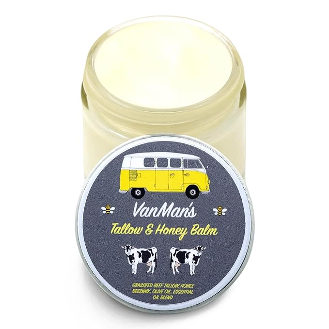 Vanman's Tallow and Honey Balm - Tallow Face Moisturizer with Grass-Fed/Finished Beef Tallow for Skin and Essential Oils, Organic Raw Honey and Beeswax, Cold Pressed Olive Oil - 2.5 oz-Velvo Beauty