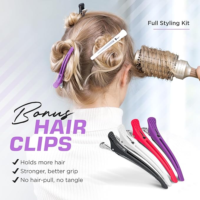 Fagaci Professional Round Brush with Natural Boar Bristle for Blow Drying, Nano Technology Ceramic + Ionic for Voluminous Healthy Hair Styling | Includes 4 Styling Clips-Velvo Beauty