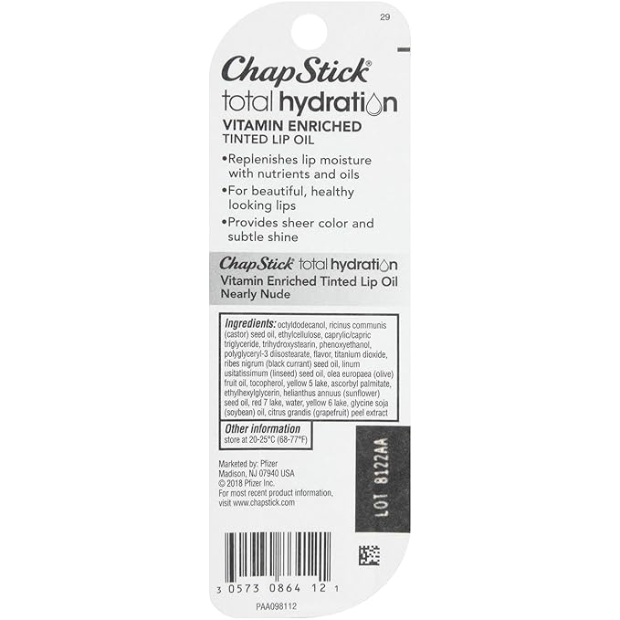 ChapStick Total Hydration Vitamin Enriched Nearly Nude Tinted Lip Oil Tube, Lip Care - 0.24 Oz-Velvo Beauty